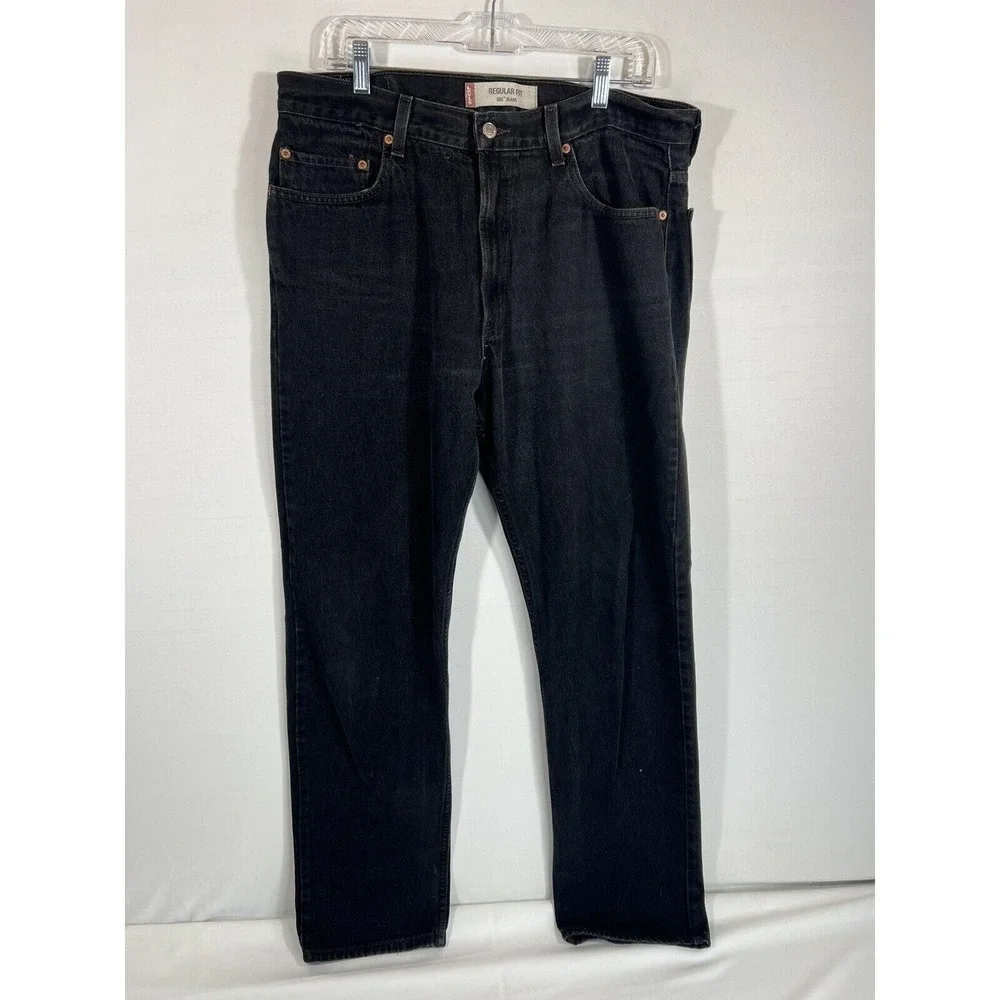 Levis 505 Mens Jeans 36x34 Black Regular Fit Red Tab‎ Denim